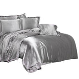 Maxbell Soft Comfortable Shrink Resistant Solid Color Satin Silk Bedding Duvet Cover+Flat Sheet+Pack of 2PCS Pillow Case FOR 6.6ft Bed Gray