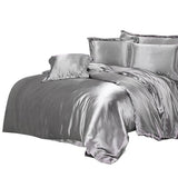 Maxbell Soft Comfortable Shrink Resistant Solid Color Satin Silk Bedding Duvet Cover+Flat Sheet+Pack of 2PCS Pillow Case FOR 6.6ft Bed Gray