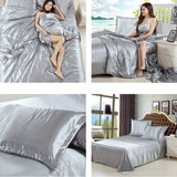 Maxbell Soft Comfortable Shrink Resistant Solid Color Satin Silk Bedding Duvet Cover+Flat Sheet+Pack of 2PCS Pillow Case FOR 6.6ft Bed Gray
