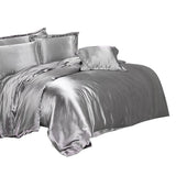 Maxbell Soft Comfortable Shrink Resistant Solid Color Satin Silk Bedding Duvet Cover+Flat Sheet+Pack of 2PCS Pillow Case FOR 6.6ft Bed Gray
