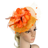 Maxbell Women Girls Artificial Feather Flower Charms Fascinator Hat Hair Band Cocktail Wedding Party Headpiece Hair Decor Accessory Orange