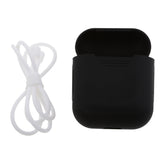 Maxbell Black Silicone Case Cover Holder Pouch Holder Sleeve + White Anti-lost Ear Loop Strap Wrap For Earpods AirPods  Earphones Charging Box