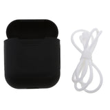 Maxbell Black Silicone Case Cover Holder Pouch Holder Sleeve + White Anti-lost Ear Loop Strap Wrap For Earpods AirPods  Earphones Charging Box