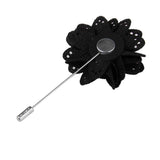 Maxbell Men Fashionable Handcrafted Peony Flower Tie Lapel Brooch Pin Black