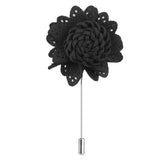 Maxbell Men Fashionable Handcrafted Peony Flower Tie Lapel Brooch Pin Black