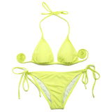 Maxbell Fashionable Low Rise Full Lined Highly Elastic Polyamide Fabric Bikini Swimwear Swimsuit Greenish Yellow S