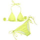 Maxbell Fashionable Low Rise Full Lined Highly Elastic Polyamide Fabric Bikini Swimwear Swimsuit Greenish Yellow S