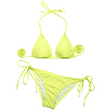 Maxbell Fashionable Low Rise Full Lined Highly Elastic Polyamide Fabric Bikini Swimwear Swimsuit Greenish Yellow S