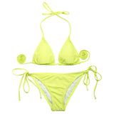 Maxbell Fashionable Low Rise Full Lined Highly Elastic Polyamide Fabric Bikini Swimwear Swimsuit Greenish Yellow S