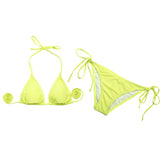 Maxbell Fashionable Low Rise Full Lined Highly Elastic Polyamide Fabric Bikini Swimwear Swimsuit Greenish Yellow S