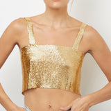 Maxbell Luxury Gold Tone Aluminum Sequins Bling Bikini Bra Top Backless Chain Necklace Jewelry