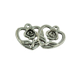 Maxbell 50 Pcs Tibetan Silver Filigree Rose Flower Leaf Love Heart Charms DIY Making