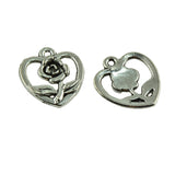 Maxbell 50 Pcs Tibetan Silver Filigree Rose Flower Leaf Love Heart Charms DIY Making