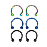 Maxbell 3 Pairs Stainless Steel Horseshoe Circular Ball Septum Lip Nose Ear Piercing Jewelry