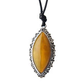 Maxbell Women PU Leather Necklace Agate Gemstone Teardrop Pendant Fashion Retro