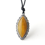 Maxbell Women PU Leather Necklace Agate Gemstone Teardrop Pendant Fashion Retro