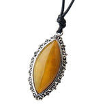 Maxbell Women PU Leather Necklace Agate Gemstone Teardrop Pendant Fashion Retro