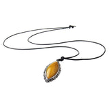 Maxbell Women PU Leather Necklace Agate Gemstone Teardrop Pendant Fashion Retro