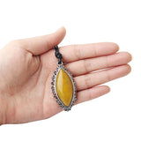 Maxbell Women PU Leather Necklace Agate Gemstone Teardrop Pendant Fashion Retro