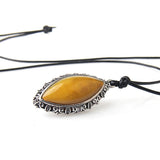 Maxbell Women PU Leather Necklace Agate Gemstone Teardrop Pendant Fashion Retro