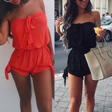 Maxbell Women Girls Summer Fashionable Beachwear Strapless V Neck Playsuit Bodycon Party Jumpsuit Trousers Black Size XL