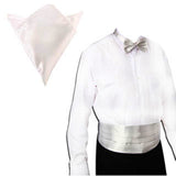 Maxbell 3pcs Men's Satin Bow Tie Cummerbund Hanky Handkerchief White