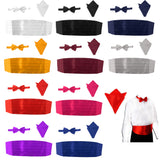 Maxbell 3pcs Men's Satin Bow Tie Cummerbund Hanky Handkerchief White