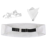 Maxbell 3pcs Men's Satin Bow Tie Cummerbund Hanky Handkerchief White