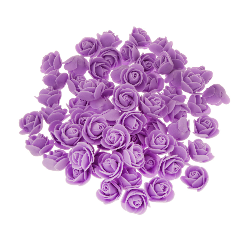 Maxbell Pack of 100PCS PE Plastic Rose Head Artificial Flower Home Bridal Bouquet Wedding Party Garden Floral Decor -Purple