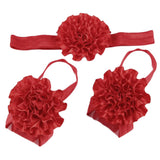 Maxbell 1 Set of 3PCS Baby Infant Headband Foot Flower Elastic Hair Band Accessories Photography Props Head Decor Accessory Red