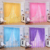 Maxbell Elegant Sheer Valance Tulle Voile Window Door Wall Home Rose Pattern Curtain Pink