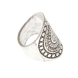 Maxbell 1pc Boho Antique Silver Engraving Flower Pattern Wide Ring 18mm