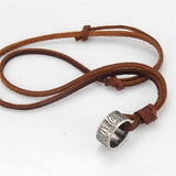 Maxbell Fashion Men Retro Leather Cord Necklace Wide Round Circle Ring Pendant