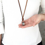 Maxbell Fashion Men Retro Leather Cord Necklace Wide Round Circle Ring Pendant