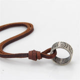 Maxbell Fashion Men Retro Leather Cord Necklace Wide Round Circle Ring Pendant
