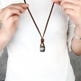 Maxbell Fashion Men Retro Leather Cord Necklace Wide Round Circle Ring Pendant