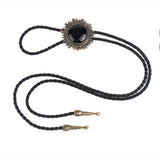 Maxbell Vintage Antique Bronze Sunflower Black Stone Western Cowboy Bolo Tie Necktie