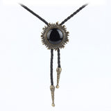 Maxbell Vintage Antique Bronze Sunflower Black Stone Western Cowboy Bolo Tie Necktie