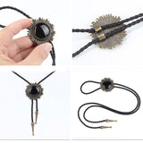 Maxbell Vintage Antique Bronze Sunflower Black Stone Western Cowboy Bolo Tie Necktie