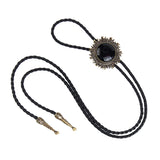 Maxbell Vintage Antique Bronze Sunflower Black Stone Western Cowboy Bolo Tie Necktie