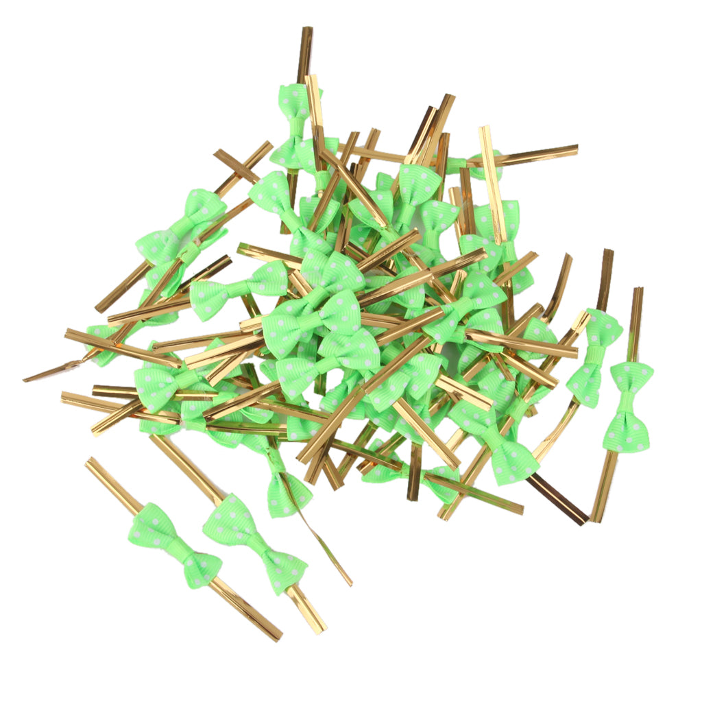 Maxbell Lovely Cute Ribbon Bowknot Design Metallic Twist Ties Wedding Birthday Party Supplies PACK OF 50PCS Green