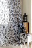Maxbell Cute Peony Flower Pattern Modern Style French Voile Window Door Home Wall Living Room Voile Curtain Black