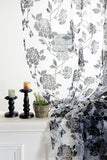 Maxbell Cute Peony Flower Pattern Modern Style French Voile Window Door Home Wall Living Room Voile Curtain Black