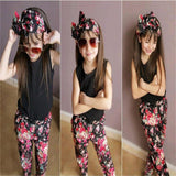 Maxbell Set Of Baby Girls Comfortable Fashionable Floral Cotton Blend T-Shirt Pants Headband 100