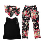 Maxbell Set Of Baby Girls Comfortable Fashionable Floral Cotton Blend T-Shirt Pants Headband 100