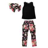 Maxbell Set Of Baby Girls Comfortable Fashionable Floral Cotton Blend T-Shirt Pants Headband 100