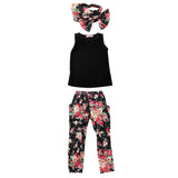 Maxbell Set Of Baby Girls Comfortable Fashionable Floral Cotton Blend T-Shirt Pants Headband 100