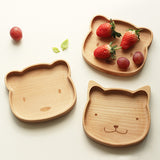 Maxbell Natural Handmade Wooden Kids Cookies Snacks Food Serving Plate Divided Dish Animal Bear Design Serving Tray for Home Bar Cafe Use