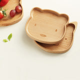 Maxbell Natural Handmade Wooden Kids Cookies Snacks Food Serving Plate Divided Dish Animal Bear Design Serving Tray for Home Bar Cafe Use