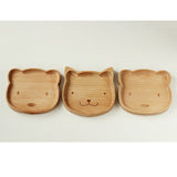 Maxbell Natural Handmade Wooden Kids Cookies Snacks Food Serving Plate Divided Dish Animal Bear Design Serving Tray for Home Bar Cafe Use